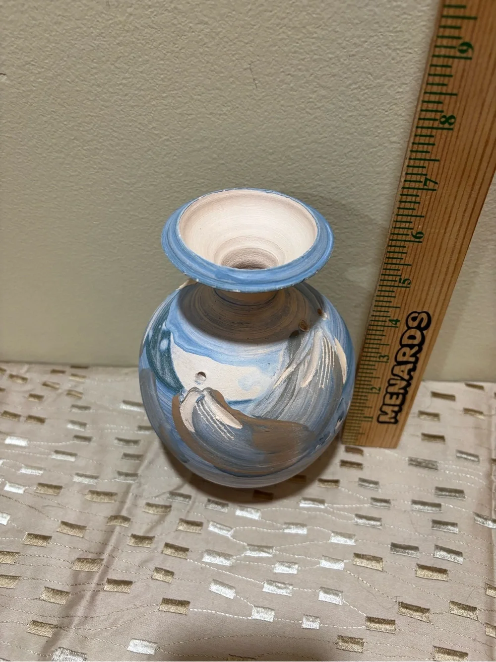 Hand-Painted Swirl Ceramic Vase in Blue and Brown